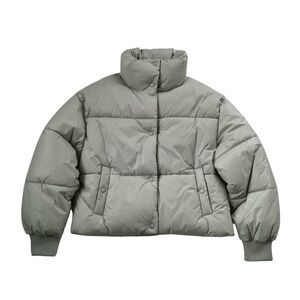 American Eagle Womens Chill Puffer Jacket Sz S Faded Olive Minimalist Oversized